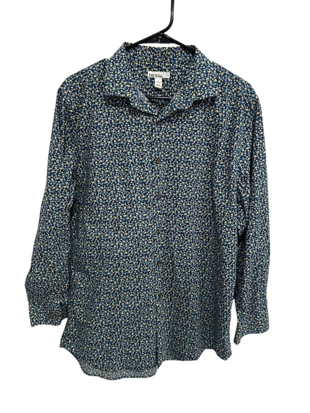 Bar III Large Blue Yellow Floral Long Sleeve Button-Up Shirt Soft Life Boho